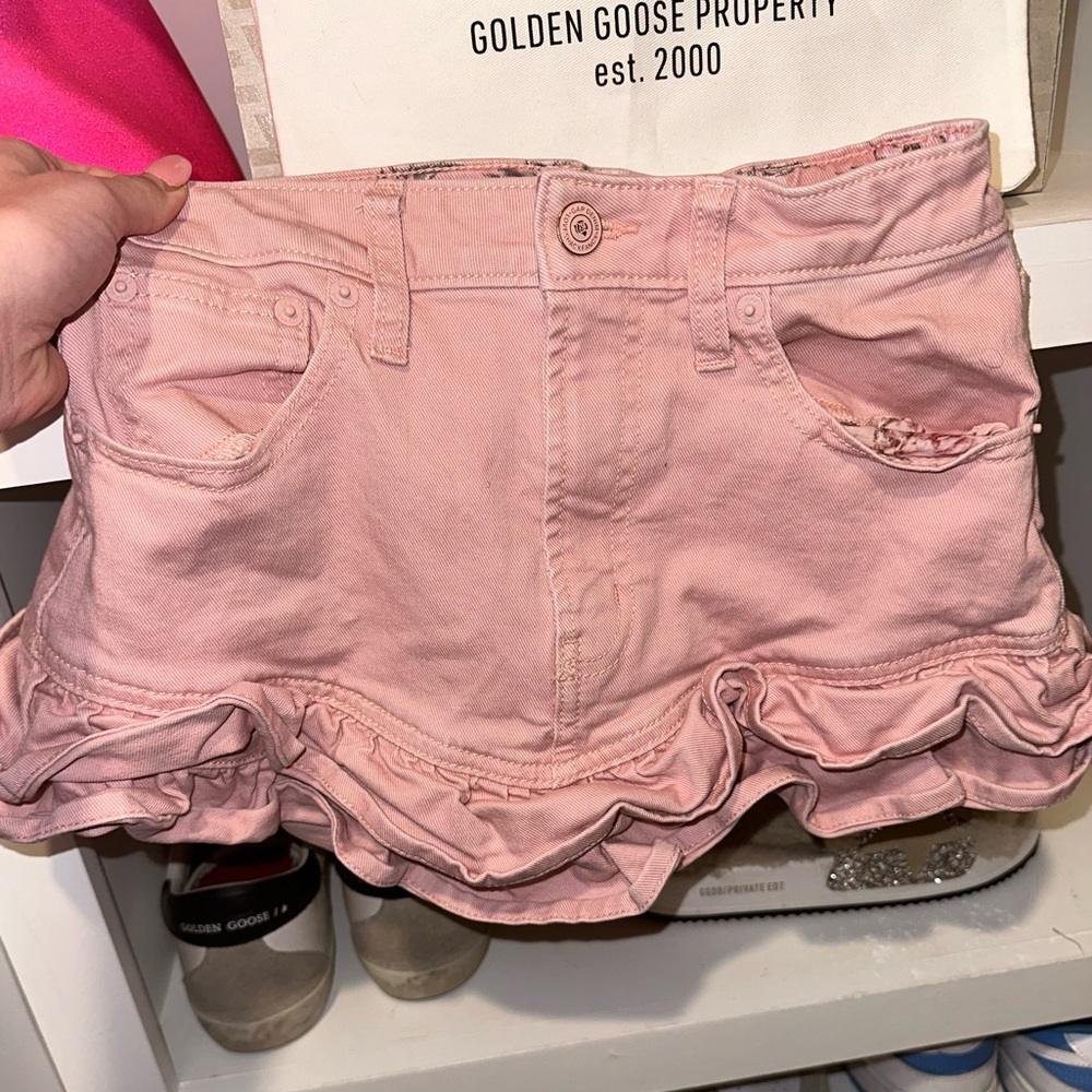 Loveshackfancy pink denim skirt!! Girls size 14 but fits a women’s XXS